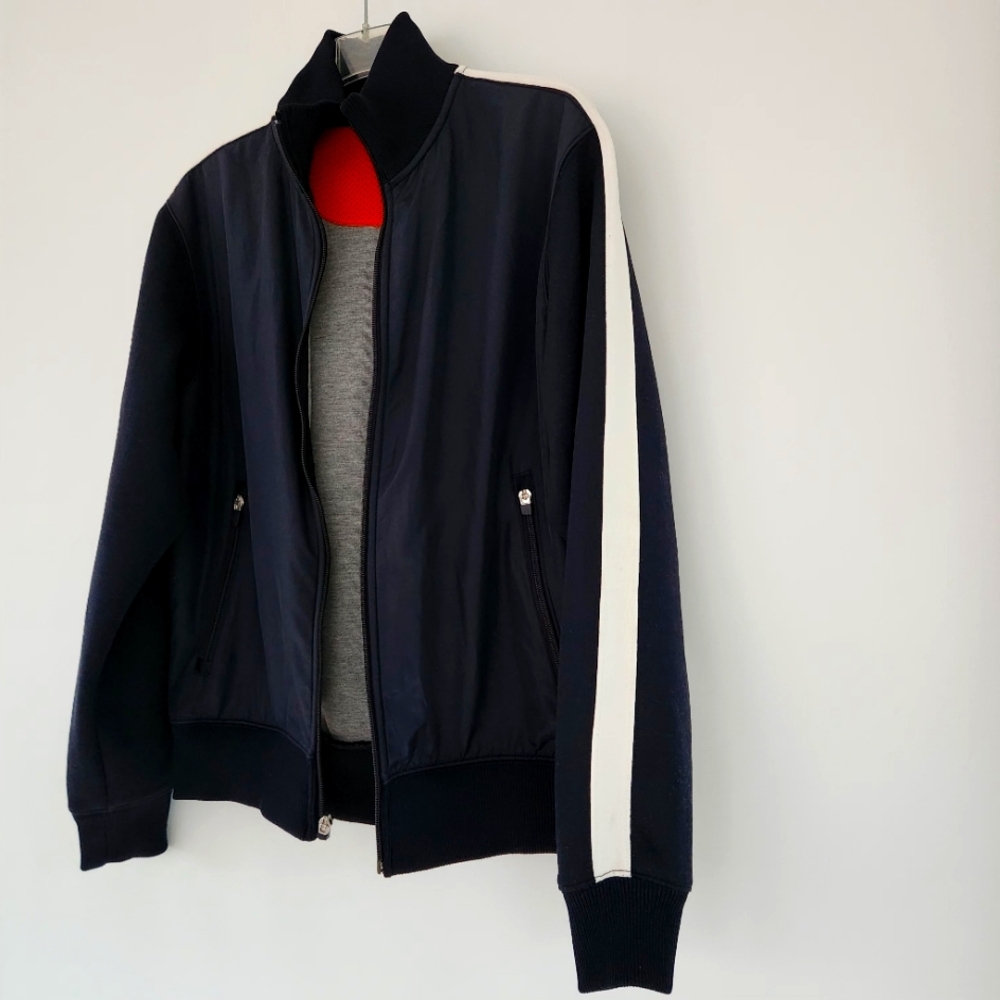 GAP Vintage Track Jacket Bomber style Banded Hem Black & White Knit/Poly Size M